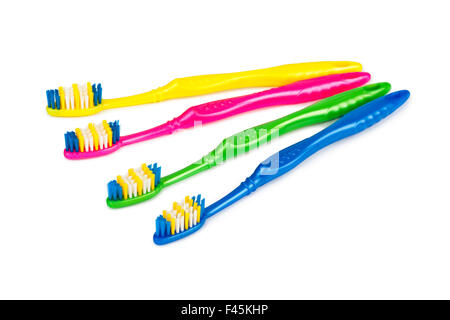 Set colorful toothbrushes on white background Stock Photo - Alamy