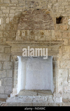 Fireplace in medieval castle Stock Photo