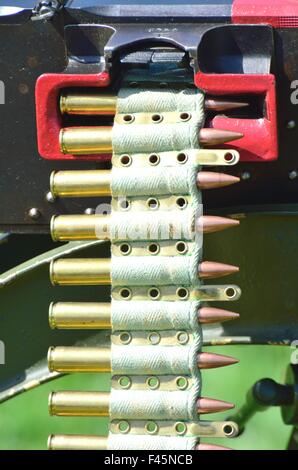 Machine gun bullets on belt Stock Photo