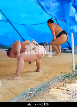 Morning practice of sumo wrestlers Stock Photo - Alamy