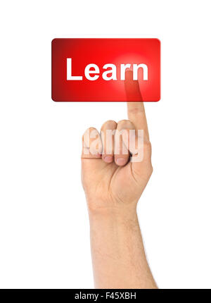 Hand and button Learn Stock Photo