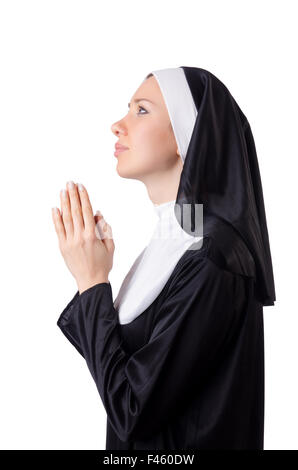 Pretty nun isolated on white Stock Photo