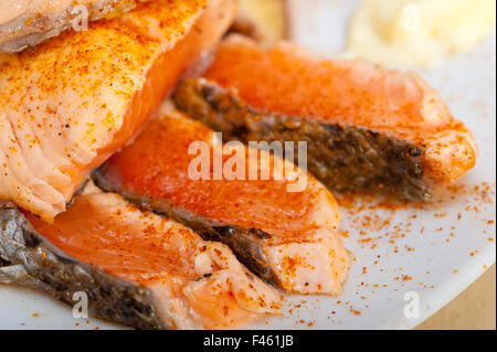 grilled samon filet with vegetables salad Stock Photo