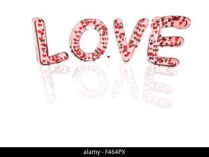 Word LOVE made from hearts symbols. Stock Photo