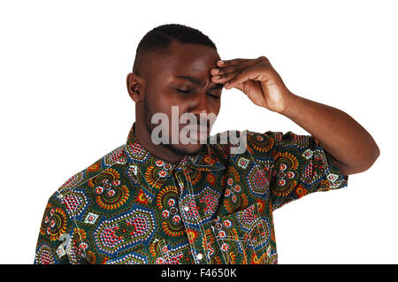 Black man with finger on head. Stock Photo