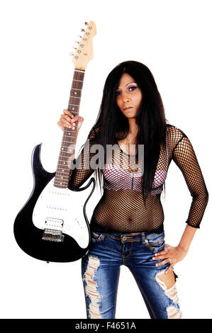 Girl holding her guitar. Stock Photo