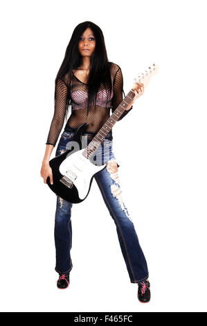 Girl holding her guitar. Stock Photo