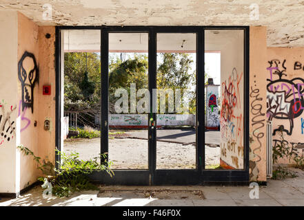 abandoned building, empty room with window Stock Photo