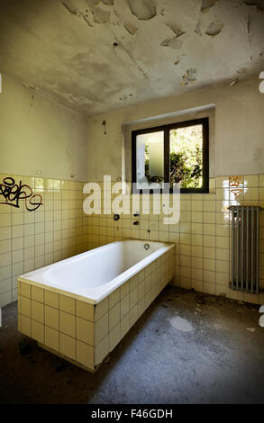 abandoned building, old bathroom Stock Photo