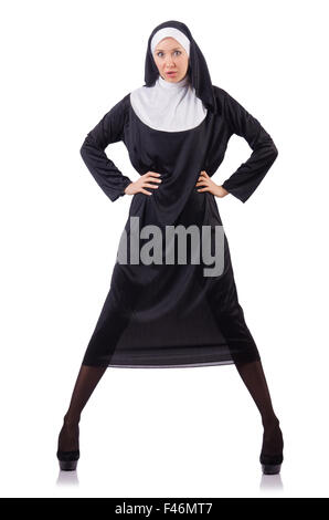 Pretty nun isolated on white Stock Photo