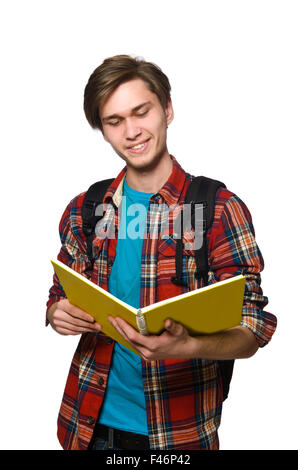 Funny student with books isolated on white Stock Photo