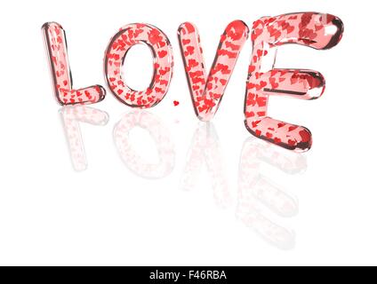 Word LOVE made from hearts symbols. Stock Photo