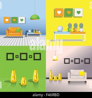 Four images of the interiors of the room. Vector illustration Stock Vector