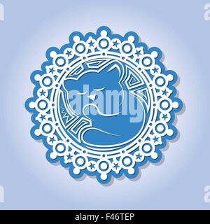 Snowflake with a kitten contour. A greeting card for New Year and the invitation card for a holiday. Vector illustration Stock Vector