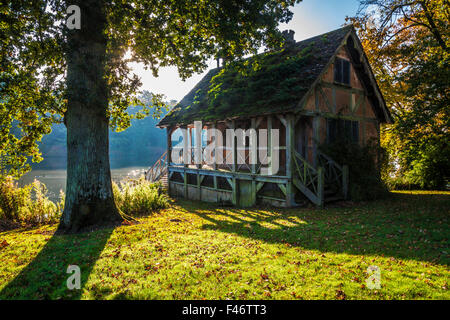 The boathouse by the lake on the  Bowood Estate in Wiltshire. Stock Photo