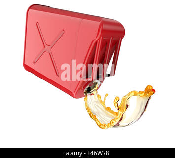 red jerry can with oil pouring and splasing out of it Stock Photo