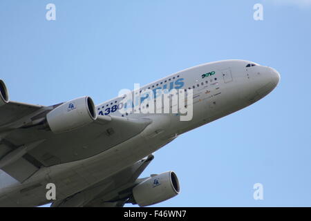 Airbus A380 gives a low flyby at an air display Stock Photo