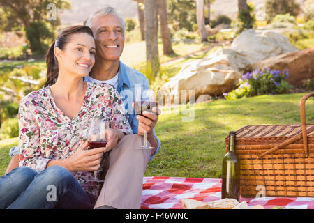 Mature couple having a picnic on the lawn Stock Photo