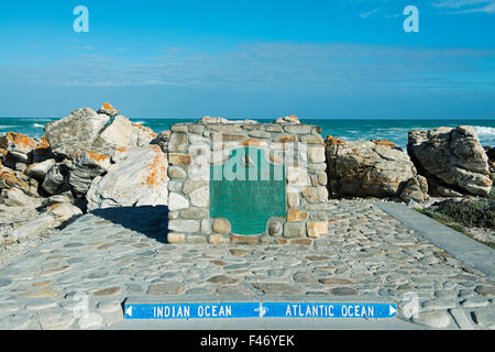 Marker at Cape Agulhas, confluence of Indian Ocean and Atlantic, southernmost point of Africa, Western Cape, South Africa Stock Photo