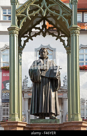 Monument to Martin Luther in front of the town hall, Wittenberg, Saxony-Anhalt, Germany Stock Photo