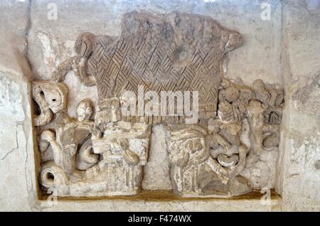 Wall relief, representation of a jewelery column, excavation site site Cacaxtla in Tlaxcala, state of Tlaxcala, Mexico Stock Photo