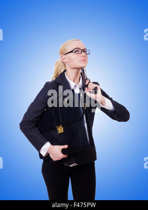 Woman committing suicide on white Stock Photo