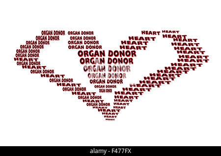 Organ donor, text in heart shape