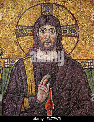 5779. Jesus Christ,  Detail of mosaic dating from the 6th. C, church of St. Apollinare Nuovo, Ravenna, Italy Stock Photo