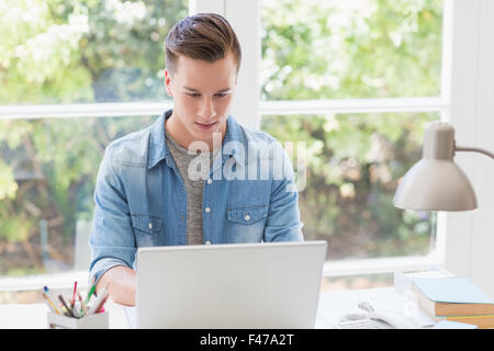 Serious handsome man using laptop computer Stock Photo