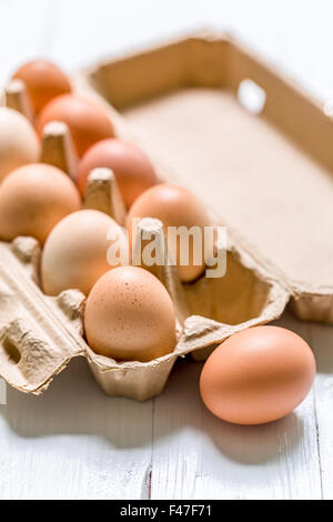Business concept of thinking outside the box illustrated by eggs. Stock Photo