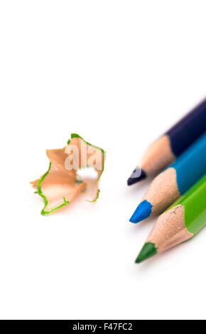 Three colored pencils on a white background isolated Stock Photo