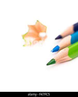 Three colored pencils on a white background isolated Stock Photo