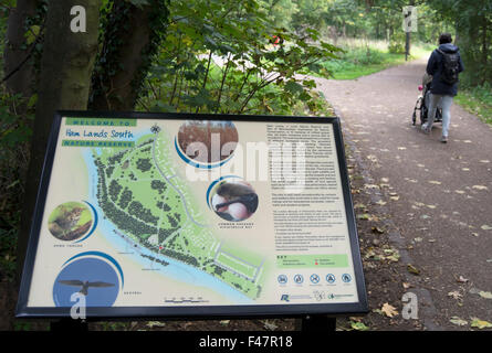 information board for ham lands south, a nature reserve close to the river thames in ham, surrey, england Stock Photo