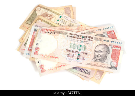 Indian Currency Rupee bank notes on white background Stock Photo