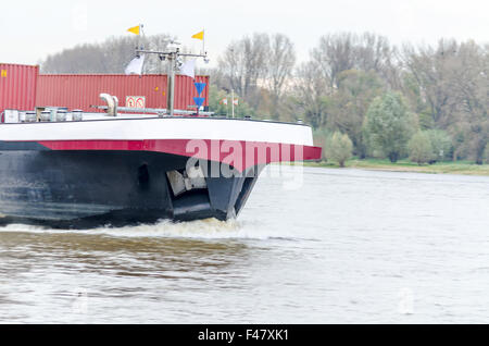 Bug of a large merchant ship, container ship on a large river Stock ...
