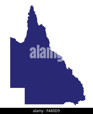 Silhouette map of the Australian state of Queensland over a white background Stock Photo