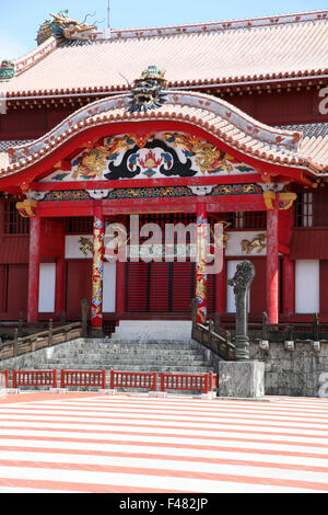 It's a photo of the Shuri Castle in Naha, Okinawa prefecture, Japan. It's a typical cultural castle in japanese style in red Stock Photo