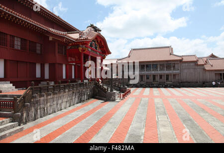 It's a photo of the Shuri Castle in Naha, Okinawa prefecture, Japan. It's a typical cultural castle in japanese style in red Stock Photo