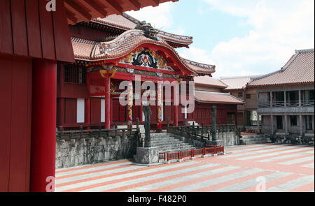 It's a photo of the Shuri Castle in Naha, Okinawa prefecture, Japan. It's a typical cultural castle in japanese style in red Stock Photo