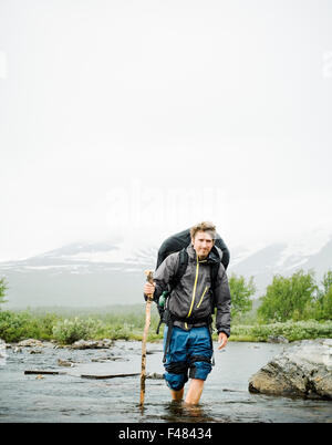 A man living outdoor life, Sarek, Lapland, Sweden. Stock Photo
