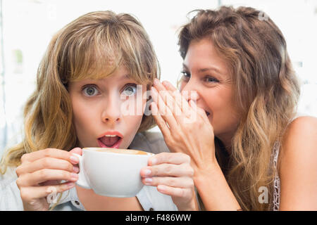 Beautiful women sitting and whispering secrets Stock Photo