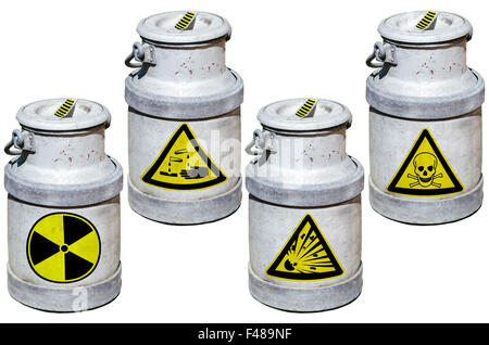 Four barrels with hazardous waste. Stock Photo