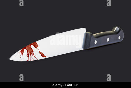 Kitchen Knife isolated on Black with Clipping path and Blood on blade Stock Photo