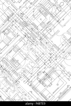 Blueprint plan of 3 bedroom house Stock Photo