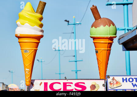 Large plastic models of ice creams on the seafront at Skegness, Lincolnshire, England, UK. Stock Photo