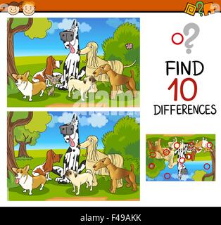 differences game with cartoon dogs animals coloring page Stock Vector ...