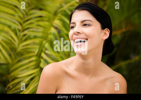 Laughing woman preparing herself for spa day Stock Photo