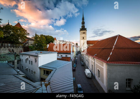 View of Rüütli and St. Nicholas' Church at sunset, in the Old Town, Tallinn, Estonia. Stock Photo