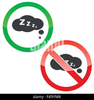 Sleeping thought permission signs set Stock Photo