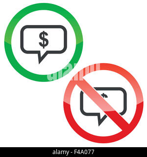 Dollar message permission signs set Stock Photo